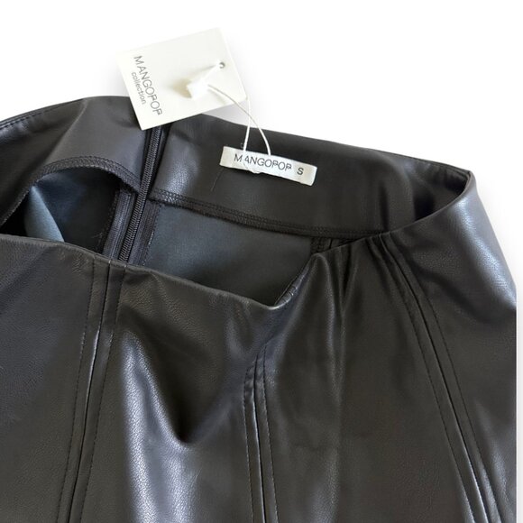 Mangopop Faux Leather Black Skirt - S - Picture 4 of 6